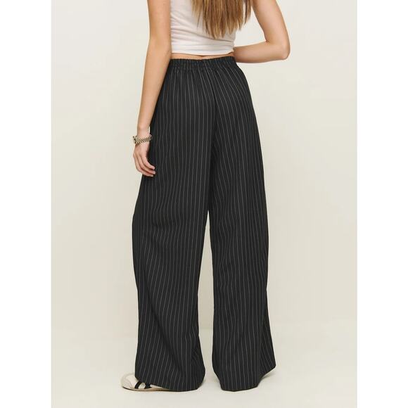 Reformation Black and White Pinstripe Tully Wide Leg Pull On Pant, Size XL - Picture 3 of 16